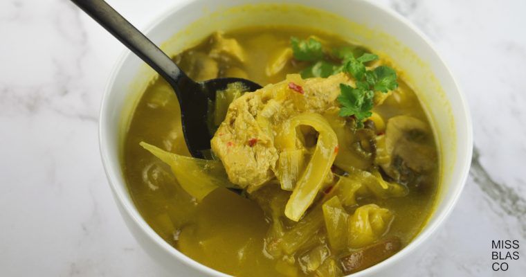 sopa picante de pollo con cuchara