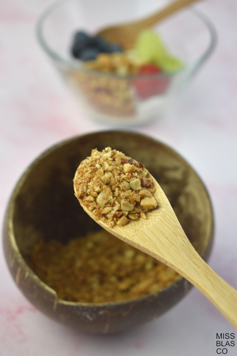 Sugar-free granola in a spoon